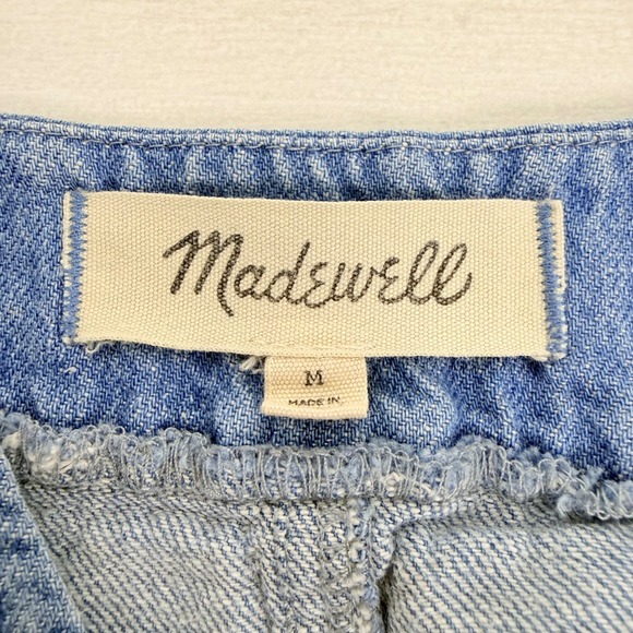 Madewell Denim Popover Swing Puff Sleeve Top Size M Blue Cotton Linen Blend - Picture 9 of 15